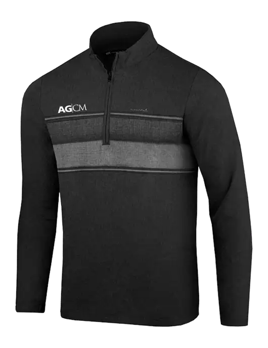 TravisMathew Black Balboa Chest Stripe Quarter Zip w/AG|CM Logo