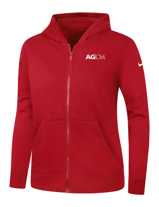 Nike Womens Club Fleece Sleeve Swoosh Full-Zip Red Hoodie w/AG|CM Logo