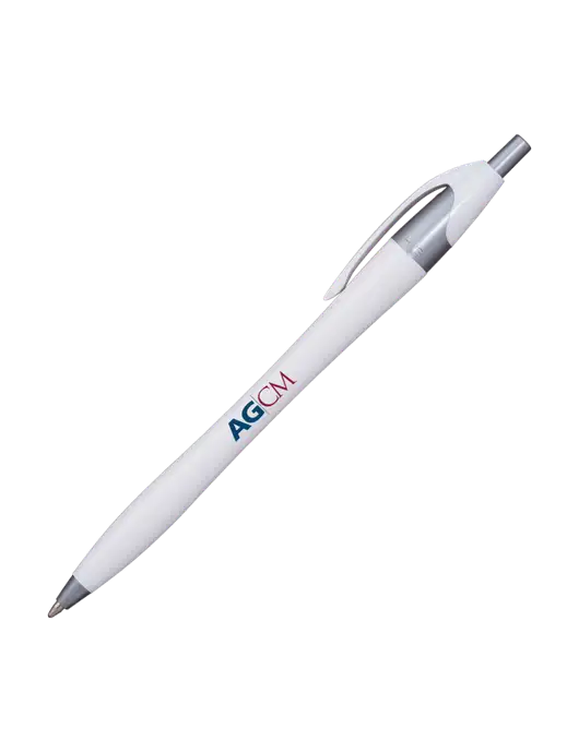 Novella White/Silver Shimmer Pen - Blue Ink w/AG|CM Logo
