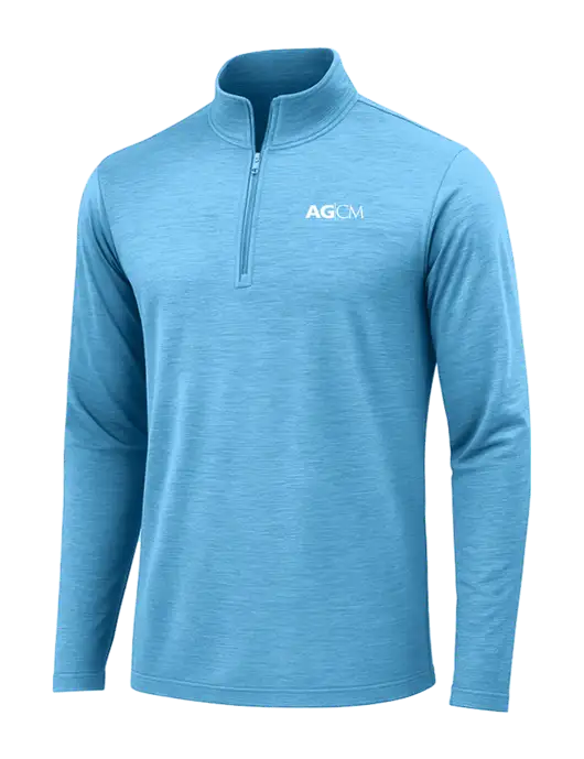 Light Blue Heather Posicharge Tri-Blend Wicking 1/4 Zip Pullover w/AG|CM Logo