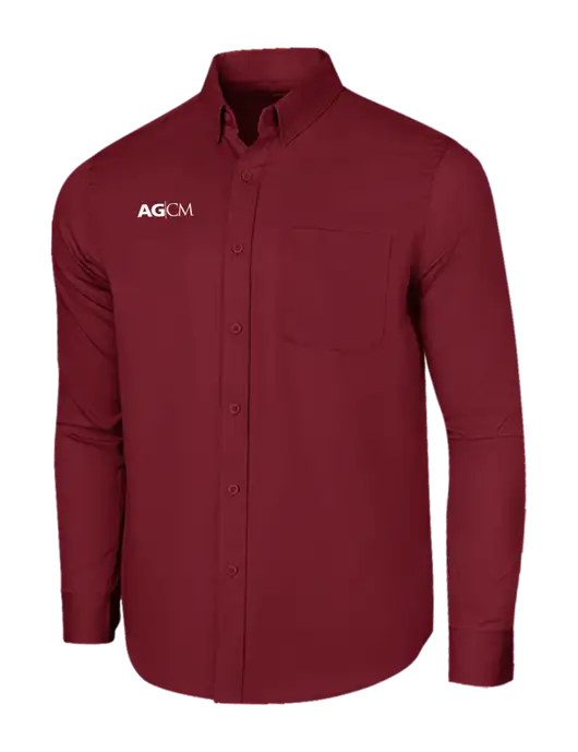 Long Sleeve Maroon Superpro React Twill Shirt w/AG|CM Logo