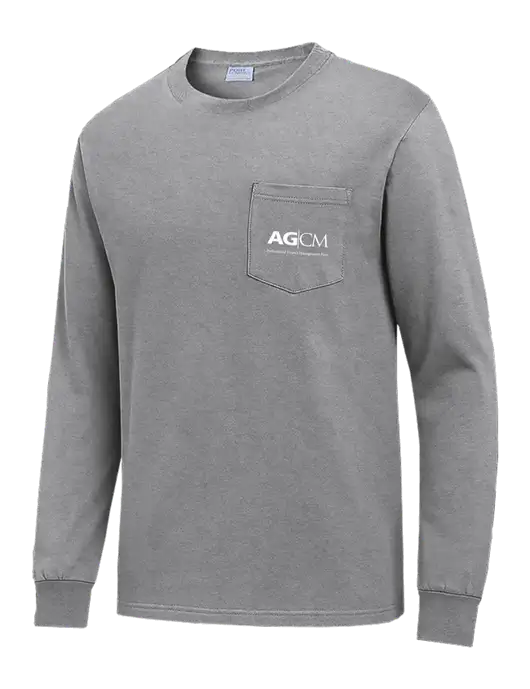 Medium Grey Heather Long Sleeve Heavyweight 6.1 oz Pocket T-Shirt w/AG|CM Logo