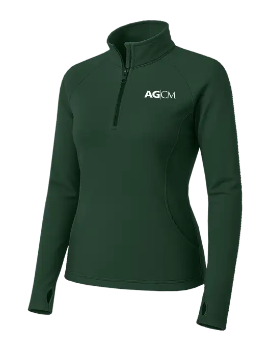 Dark Green Womens Sport Wick Stretch 1/4 Zip Pullover w/AG|CM Logo
