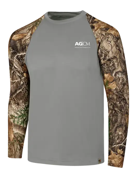 Russell Outdoors Medium Grey/Realtree Edge Camo Colorblock Performance Long Sleeve T-Shirt w/AG|CM Logo
