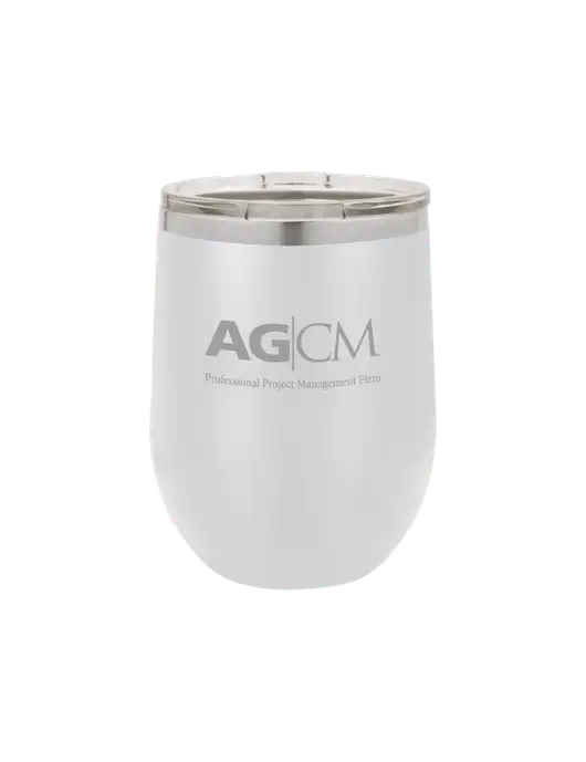 Polar Camel 12 oz Powder Coated White Vacuum Insulated Stemless Wine Tumbler w/AG|CM Logo