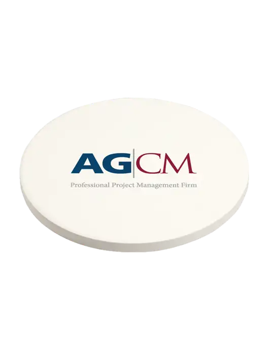 Absorbent White Coaster with Cork Base w/AG|CM Logo