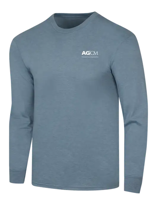 Simply Soft Long Sleeve Slate Blue Heather 4.5 oz, Poly/Combed Ring Spun Cotton T-Shirt w/AG|CM Logo