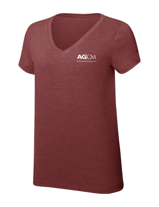 Womens Simply Soft V-Neck Maroon Frost 4.5oz  Poly/Combed Ring Spun Cotton T-Shirt w/AG|CM Logo
