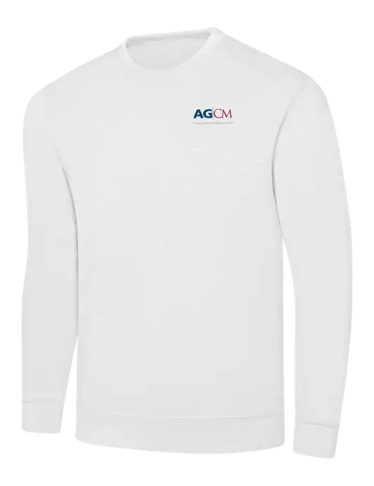 White 7.8 oz Ring Spun Crew Sweatshirt w/AG|CM Logo