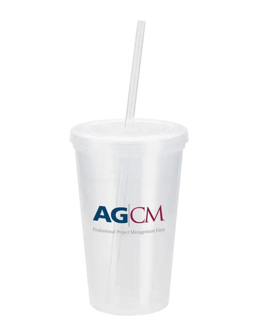Sorrento Clear 16 oz Tumbler with Lid & Straw w/AG|CM Logo