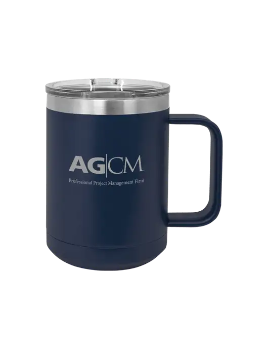 Polar Camel 15 oz Powder Coated Navy Vacuum Insulated Mug with Slider Lid w/AG|CM Logo