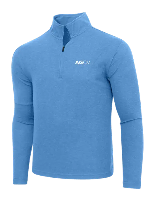 Adidas Light Blue Heather 3 Stripes Quarter Zip Sweater w/AG|CM Logo
