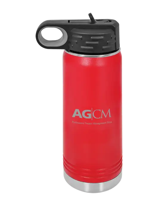 Polar Camel 20 oz Powder Coated Red Vacuum Insulated Water Bottle w/AG|CM Logo