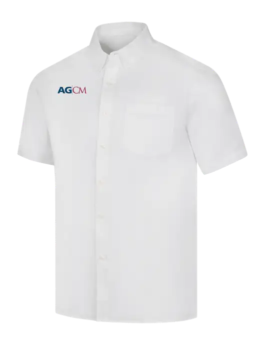 Short Sleeve White Superpro React Twill Shirt w/AG|CM Logo