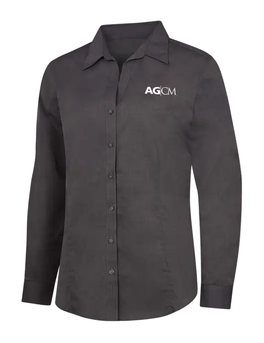 Womens Soft Black Crosshatch Easy Care Shirt w/AG|CM Logo