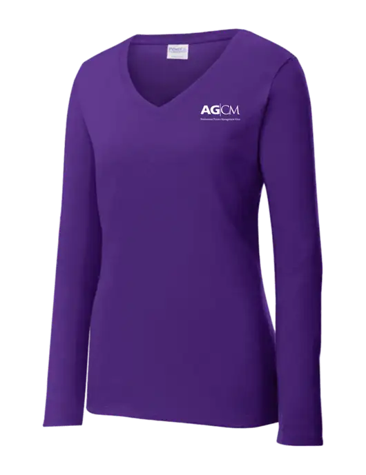 Womens  V-Neck Ring Spun Purple 4.5 oz Long Sleeve T-Shirt w/AG|CM Logo