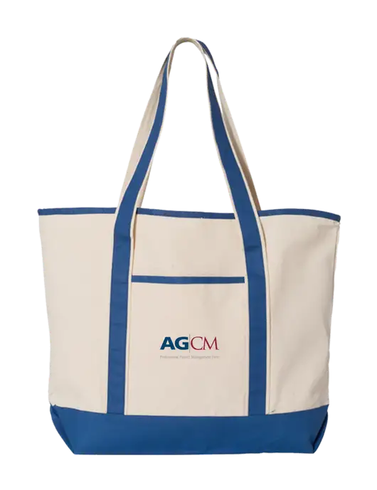 Natural/Royal Large Canvas Deluxe Tote w/AG|CM Logo