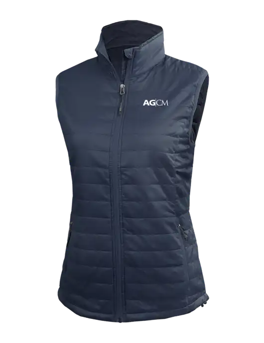 Womens Packable Navy Puffy Vest w/AG|CM Logo