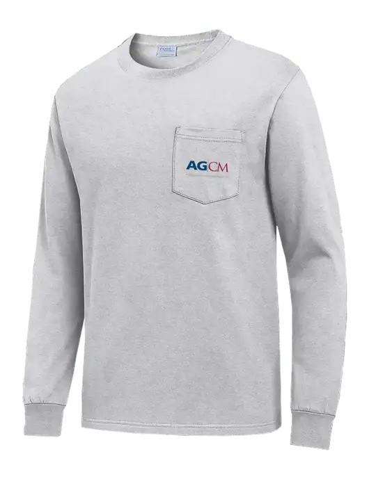 Light Grey Heather Long Sleeve Heavyweight 6.1 oz Pocket T-Shirt w/AG|CM Logo