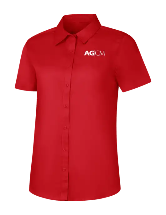 Womens Red Short Sleeve Superpro React Twill Shirt w/AG|CM Logo