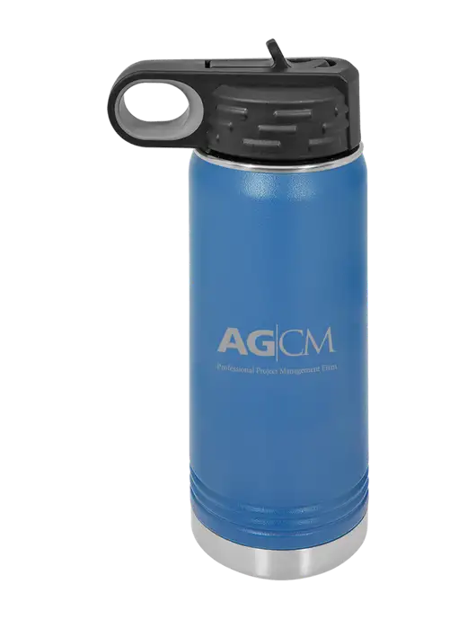 Polar Camel 20 oz Powder Coated Royal Vacuum Insulated Water Bottle w/AG|CM Logo
