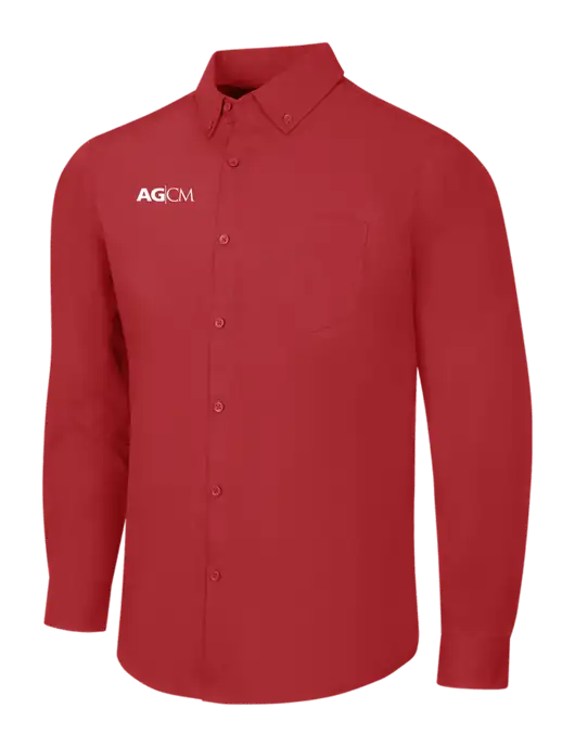 Red Long Sleeve Carefree Poplin Shirt w/AG|CM Logo