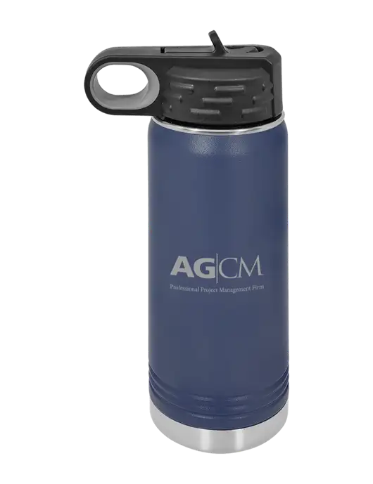 Polar Camel 20 oz Powder Coated Navy Vacuum Insulated Water Bottle w/AG|CM Logo