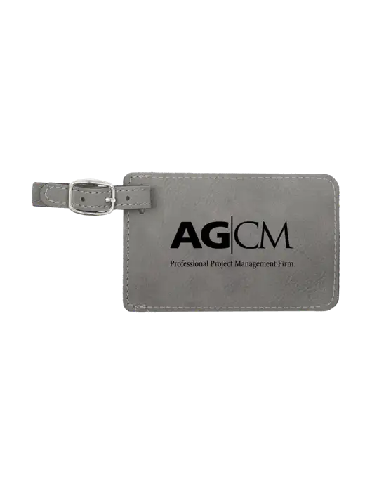 Grey Leatherette Luggage Tag w/AG|CM Logo