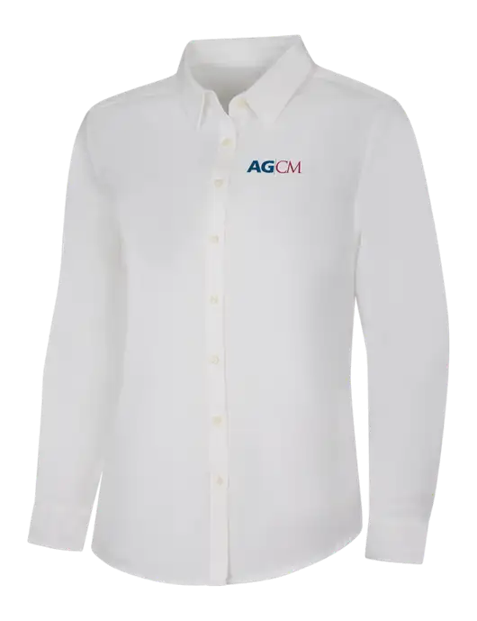 Womens White Long Sleeve Superpro React Twill Shirt w/AG|CM Logo