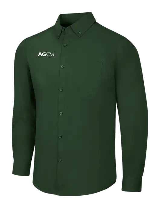 Forest Green Long Sleeve Carefree Poplin Shirt w/AG|CM Logo