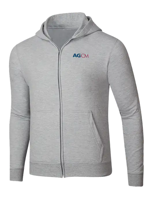 Light Grey Heather 8.5 oz Ring Spun Zip Hooded Sweatshirt w/AG|CM Logo