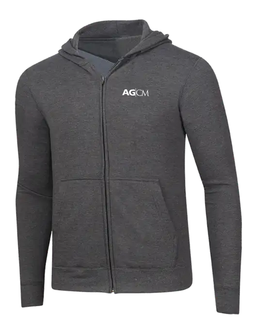 Dark Heather Grey 8.5 oz Ring Spun Zip Hooded Sweatshirt w/AG|CM Logo