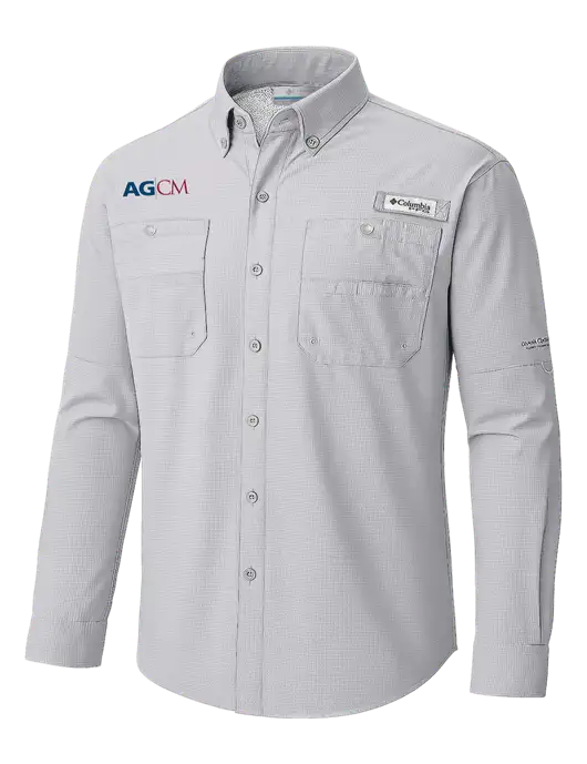 Columbia Cool Grey PFG Tamiami II Long SleeveShirt w/AG|CM Logo
