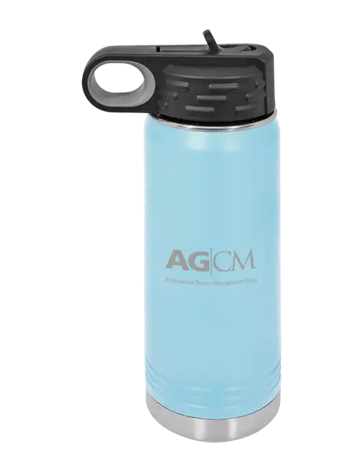 Polar Camel 20 oz Powder Coated Light Blue Vacuum Insulated Water Bottle w/AG|CM Logo