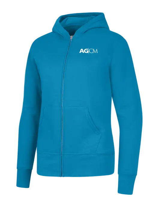 Neon Blue Womens Core Fleece Full-Zip Hooded Sweatshirt w/AG|CM Logo