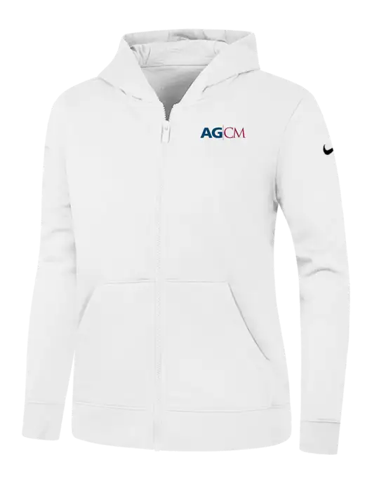 Nike Womens Club Fleece Sleeve Swoosh Full-Zip White Hoodie w/AG|CM Logo