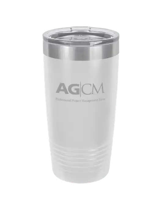 Polar Camel 20 oz Powder Coated White Vacuum Insulated Tumbler  w/AG|CM Logo