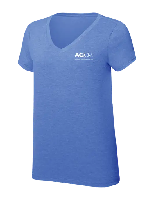 Womens Simply Soft V-Neck Royal Frost 4.5oz  Poly/Combed Ring Spun Cotton T-Shirt w/AG|CM Logo
