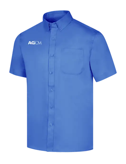 Short Sleeve Dark Carolina Blue Superpro React Twill Shirt w/AG|CM Logo