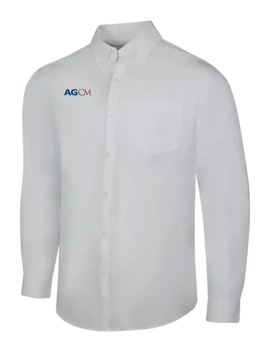 White Long Sleeve Carefree Poplin Shirt w/AG|CM Logo