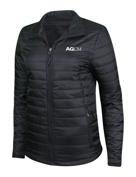 Womens Black Puffy Packable Jacket w/AG|CM Logo