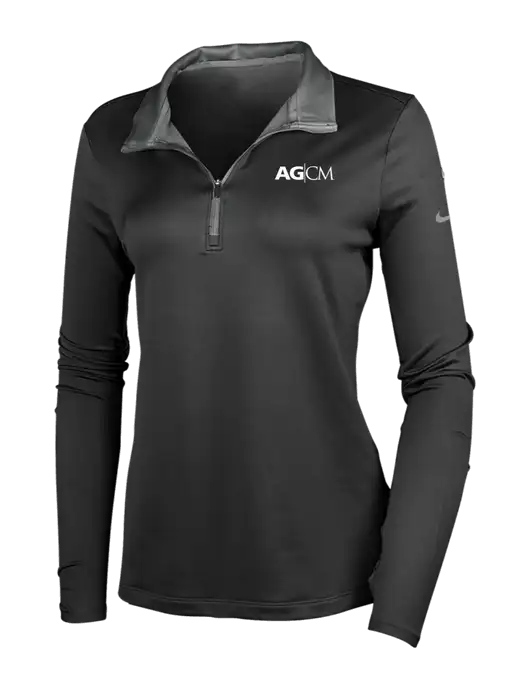 NIKE Black/Dark Grey Womens Dry-Fit Stretch 1/2 Zip Cover-Up w/AG|CM Logo