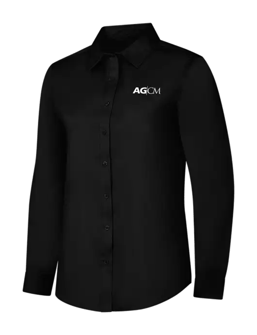 Womens Black Long Sleeve Superpro React Twill Shirt w/AG|CM Logo
