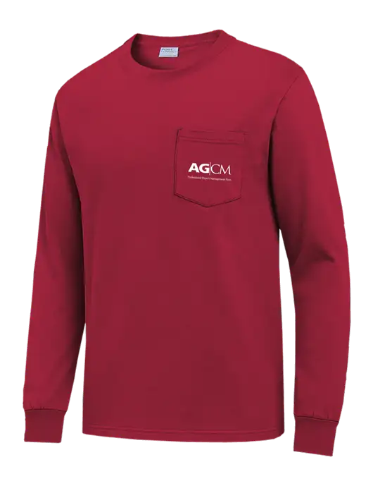 Red Long Sleeve Heavyweight 6.1 oz Pocket T-Shirt w/AG|CM Logo