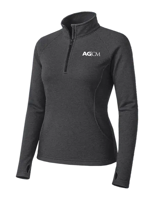 Dark Grey Heather Womens Sport Wick Stretch 1/4 Zip Pullover w/AG|CM Logo