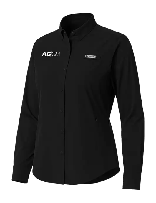 Columbia Black Womens PFG Tamiami II Long Sleeve Shirt w/AG|CM Logo