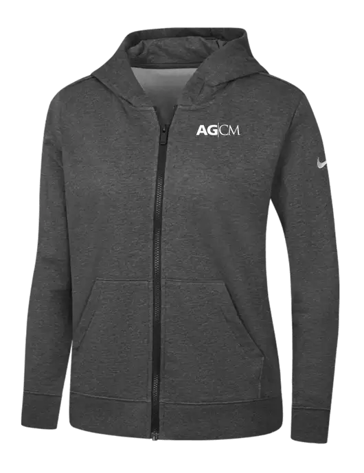 Nike Womens Club Fleece Sleeve Swoosh Full-Zip Charcoal Heather Hoodie w/AG|CM Logo