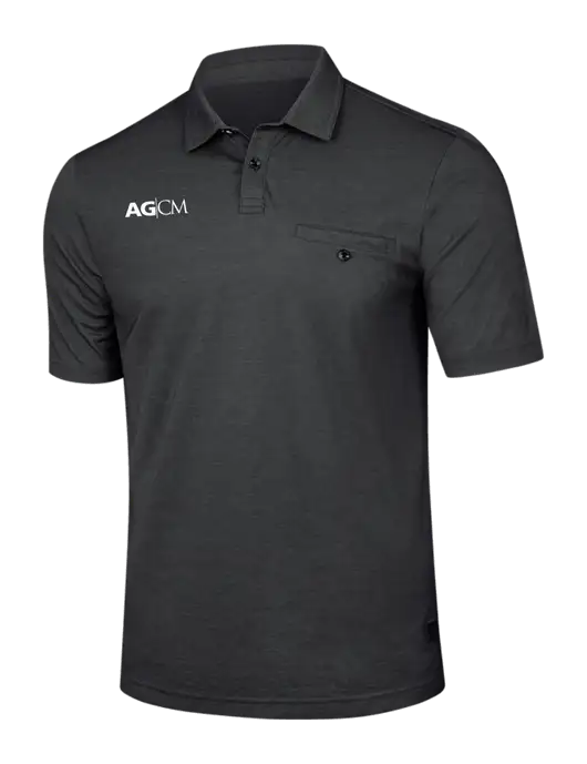 TravisMathew Black Heather Sunsetters Pocket Polo w/AG|CM Logo
