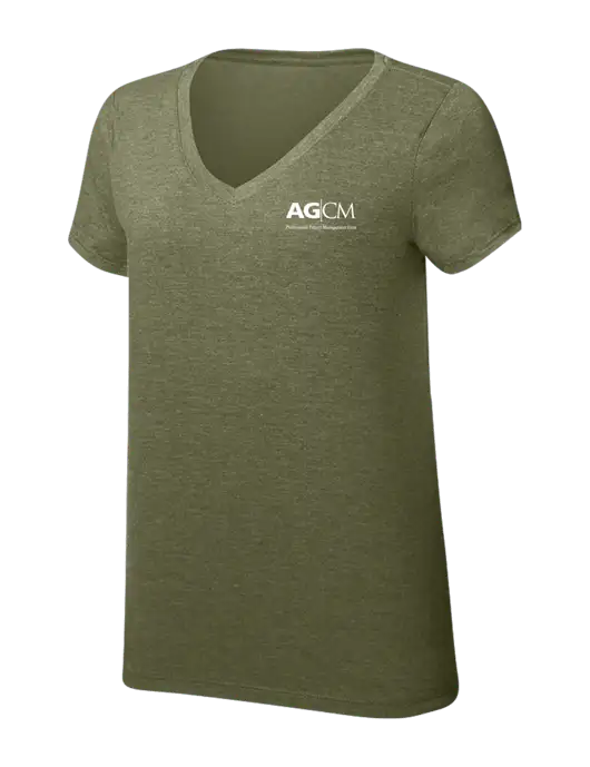 Womens Simply Soft V-Neck Military Green Frost 4.5oz  Poly/Combed Ring Spun Cotton T-Shirt w/AG|CM Logo