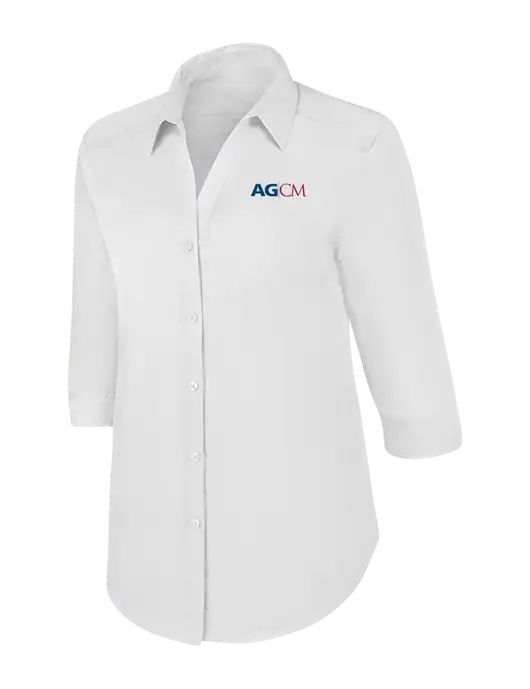 Womens White 3/4 Sleeve Carefree Poplin Shirt w/AG|CM Logo